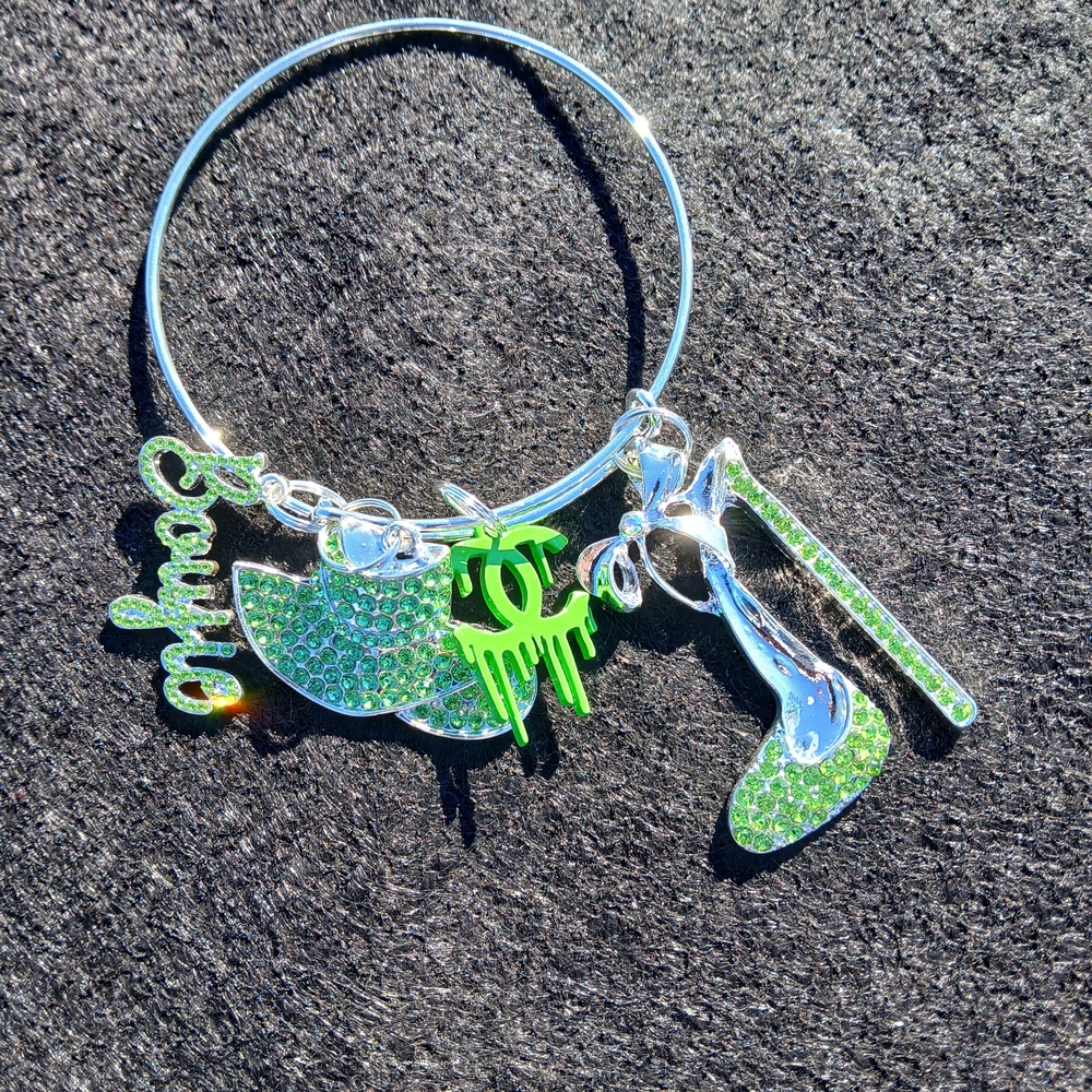 Fasion Silver and Green 4 Charms Bracelet